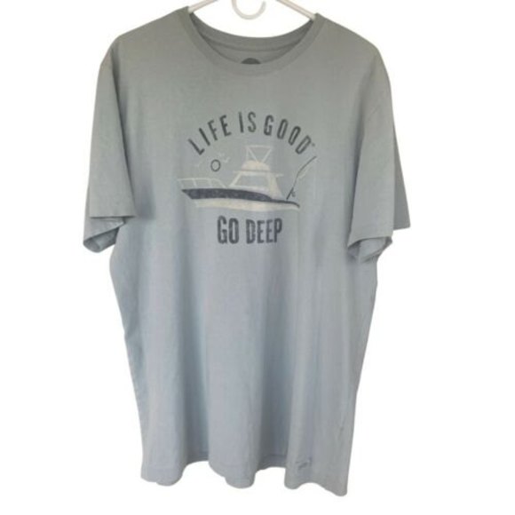 Life is Good Go Deep Mens Classic Fit Blue Short Sleeve Crew Neck Tee Size Large - Picture 1 of 8